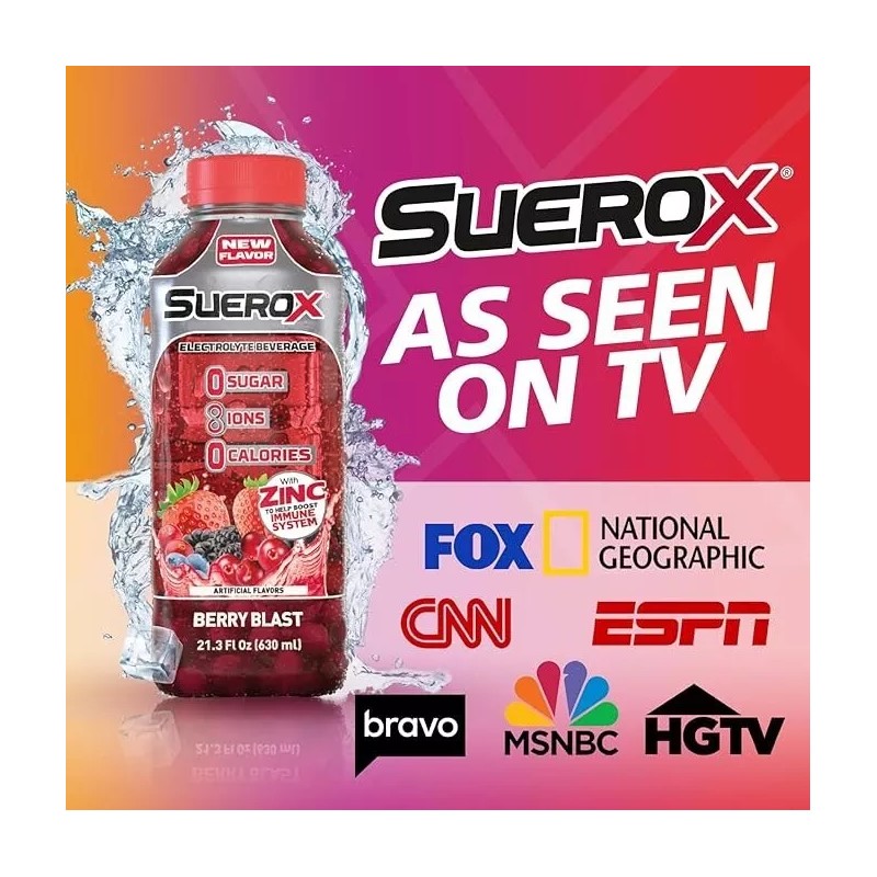 SueroX Berry Blast Zero Sugar Electrolyte Drink for Hydration 21.3