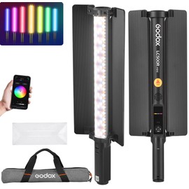 Godox LC500R Mini Handheld RGB Tube Light, 2500K-8500K RGB Stick Light with Barndoor&Soft Diffuseur, 20W 360°Full Color CRI 96+ 15 FX Effects LED Lighting Wand with APP Control