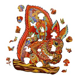 SECOGM Wooden Puzzle for Adults, Wooden Puzzle 100 Pieces, Irregular Animal Shaped Wooden Puzzle, Adult Puzzle with Wooden Gift Box, Squirrel Puzzle (S-21 x 16.7 cm)