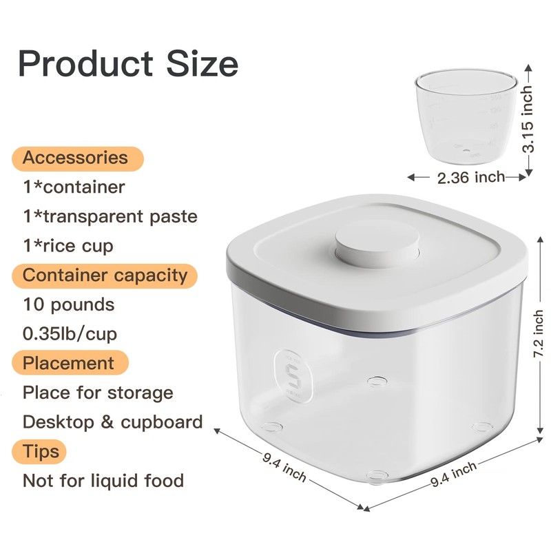 LivLab 10 Lbs Storage Container Bin Rice Dispenser with Measuring