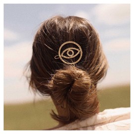 Yheakne Vintage Evil Eye Hair Clip Geometric Hair Clip Gold Round Hair Clip Pin Hollow Eye Head Clip Headwear Decorative Headwear Hair Accessories for Women and Girls (Gold)
