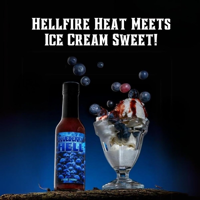 Hellfire Blueberry Hell Hot Sauce with Carolina Reaper Peppers, Gourmet,