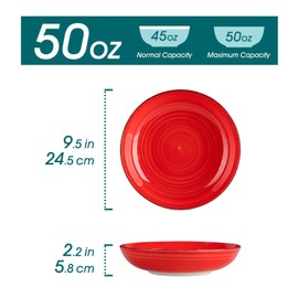 vancasso Bonita Pasta Bowls Set of 6, 50oz Large Salad Bowls for Kitchen, Corlorful Stoneware Serving Bowls Dishwasher & Microwave Safe