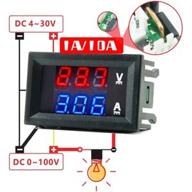 10 Pcs DC 100V / 10A Voltmeter, diymore Voltmeter Ammeter Panel Mount Volt Amp Meter LED Blue + Red Dual Digital Display Volt Amp Meter Gauge