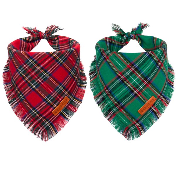 ADOGGYGO Christmas Dog Bandanas with Tassels Edges, Stylish Plaid Dog