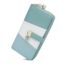 Miss Lulu Women's Purse, Women's Purse, Tri-Colour Long Purse with Multiple Card Slots and Spacious Compartment Made of PU Leather, lightblue, Modern