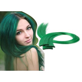 22 Inch Colored Party Highlights Straight Hair Clip Extension / Colored Clip in Hair Extensions Rainbow Heat-Resistant Synthetic Straight - Cospaly Fashion Party Christmas Gift For Kids Girls(10 Pcs) (10 Pcs ~Grass Green)