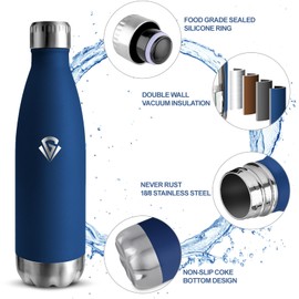 Grsta Stainless Steel Water Bottle, 500 ml, Children's Drinking Bottle, BPA-Free, Leak-Proof, Double-Walled Vacuum Insulated, Water Bottle for School, Travel, Camping, Office, Dark Blue
