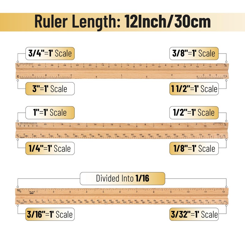 Mr. Pen- Architectural Scale Ruler, 12 Inch, 2 Pack, Wooden