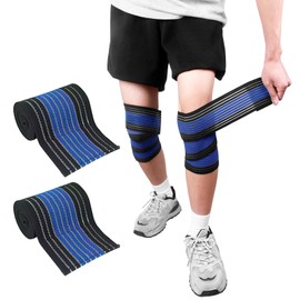 2 Pcs Breathable Sports Knee Wrap Bandage, 90cm Adjustable Knee Brace Compression Adjustable Knee Support Brace Elastic Knee Wrap Bandage for Knee Elbow Wrist Ankle Hand Foot Support (Blue+black)