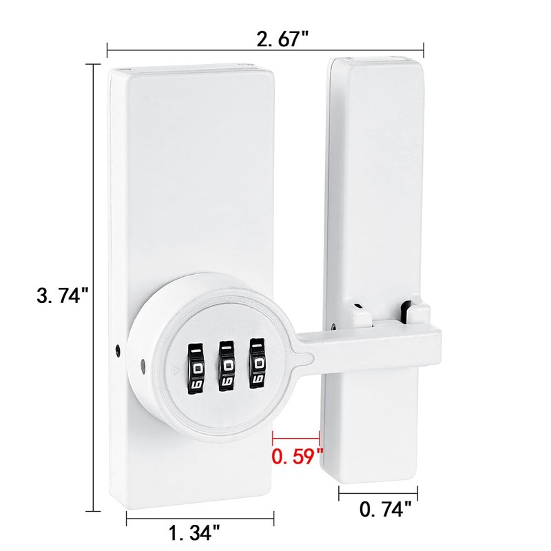 INIRET White 180 Degree Barn Door Lock,3 Digit Password Keyless,Mechanical