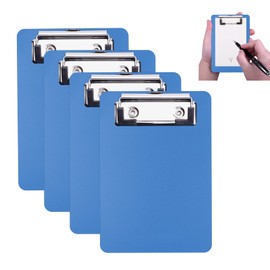 AZWOOD Mini Clipboard, 10 x 15 cm Plastic Clipboard, Small Clipboards with Pen Holder for Notepads, Receipts, Pocket Lists (Blue, 4pcs)