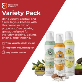 Beneficial Blends, LLC Cooking Oil Spray Set, Avocado Oil, Olive Oil with Omega, Coconut Oil with MCT, Propellant Free, 4.7-5 oz Bottles
