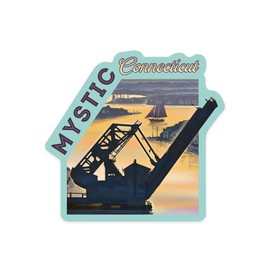 Die Cut Sticker Mystic, Connecticut, River, Lithograph, Contour Vinyl Sticker 3 to 6 inches, (Waterproof Decal for Cars, Water Bottles, Laptops, Coolers), Large
