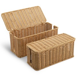 2Pack Large Cable Management Box, Handwoven Imitation Rattan Cord Organizer Box, Decorative Cord Hider Box, Cable Organizer Box for Desk, Cord Management Box to Hide Cords and Power Strips