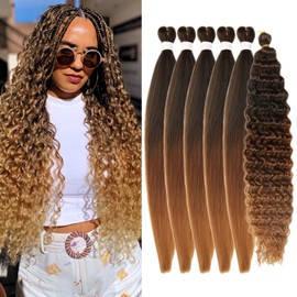 Brown to Honey Blonde Braiding Hair Pre Stretched for Boho Braids Ombre Synthetic Deep Wave Boho Braids Hair for Braiding