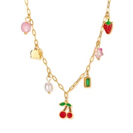 AHQKCRF Cherry Charm Necklace for Women - Dainty Adjustable Summer Pendant Necklace, Cute Boho Beach Jewelry, Trendy Vacation Gift for Her, 0.52 in, Stainless Steels, No Gemstone