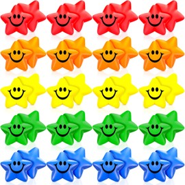 Sumind 25 Pcs Star Smile Face Stress Balls Mini Star Foam Balls Star Stress Relief Smile Face Toys for School Carnival Game Reward Student Prizes Party Decoration, 5 Colors(20 Pieces)