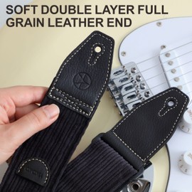YIKOKO Guitar Strap 2 inch Corduroy Guitar Straps with Full Grain Leather End, for Bass Electric and Acoustic Guitars, Free Strap Button, 2 Strap Locks and 4 Guitar Picks