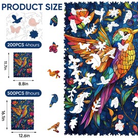 delobil Wooden Puzzles for Adults 200 Pieces,Hummingbird Wooden Puzzles, Unique Shaped Hummingbird Jigsaw Puzzles, Birthday Creative Gifts Fun Challenging Family Puzzle Games, 11.7x8.8 Inch