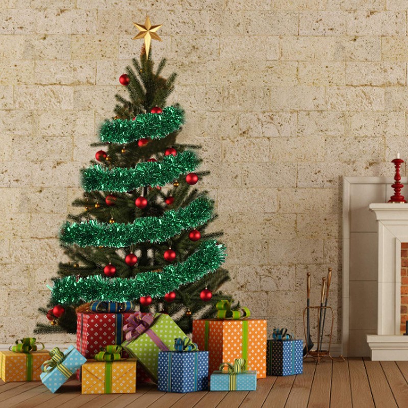 DIYASY 6M Green Christmas Chunky Tinsel Garland Decorations for Christmas