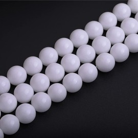 GEM-Inside 14mm White Color Jade Gemstone Beads for Jewelry Making Loose Beads Smooth Round Crystal Energy Stone 15"