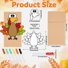 Marspark 24 Set Turkey Puppet Craft Kit for Thanksgiving Hand Puppet Making Kit DIY Making Your Own Paper Puppets with Colored Pens for Thanksgiving Crafts Party Supplies