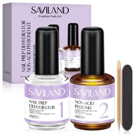 Saviland Nail Dehydrator and Non-acid PH Bond Set - Nail Prep Dehydrate and Acid-free PH Bond, Fast Air Dry Long-Lasting Superior Bonding Nail Prep Set for U V Gel Nail Polish Acrylic Powder