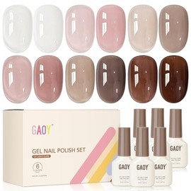 GAOY- Esmalte de uñas en gel transparente de color marrón rosa y gelatina de 6 colores marrón transparente, rosa y blanco, kit de esmalte de gel trans