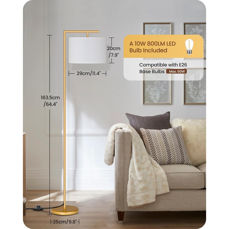 GOEBLESON Gold Dimmable Floor Lamp, Modern Arc Lamp with Remote,