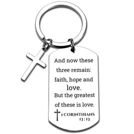 GiftYou Inspirational Scripture Metal Key Chains with Cross Pendant - Bible Verse Keychain Religious Gift for Christian, 1 Corinthians 13:13, Standard
