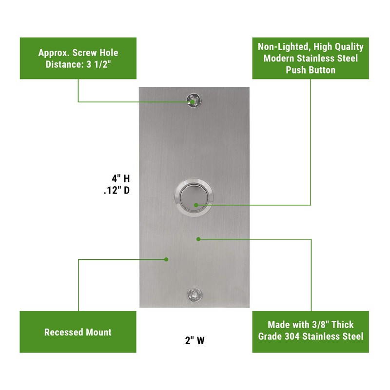 Waterwood Medium Rectangle Stainless Steel Doorbell - Wired Modern Stainless
