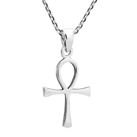 Egyptian Hieroglyph Ankh 925 Sterling Silver Pendant Necklace, Sterling Silver
