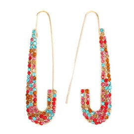 JOYA GIFT pin style eardrop Color crystal Earrings 14k Gold Plated Hoop Earrings for Women girls, Metal, alloy