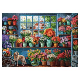 Colorful Flower Jigsaw Puzzle 1000 Piece for Adult, Dog Funny Pretty Sunflower Jigsaw Puzzles, Art Plant Rainbow Beautiful Floral Puzzle