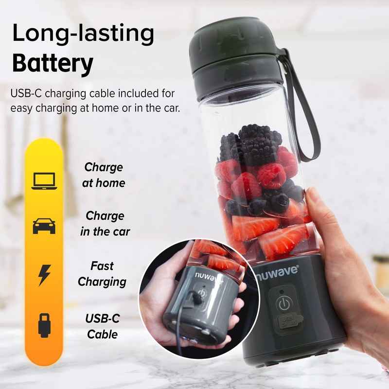 Nuwave Portable Blender with USB-C Rechargeable, 6-Blade for Crushing Ice,