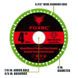 FOXBC 4 Inch Indestructible Multi-Material Cut Off Disc for Angle Grinders, 7/8" Arbor - 3 Pack