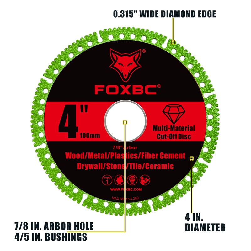 FOXBC 4 Inch Indestructible Multi-Material Cut Off Disc for Angle