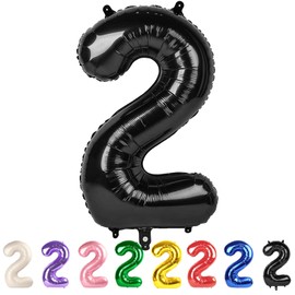 Number 2 Balloons Black Party Decorations for Girl Boys, 40 In Big Foil Mylar Balloons for Engagement, Wedding, Celebration, Graduations, Photo Shoot