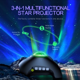Northern Galaxy Light Aurora Projector with 33 Light Effects, LED Star Projector for Bedroom Nebula Lamp, Remote Control, White Noises, Bluetooth Speaker for Parties