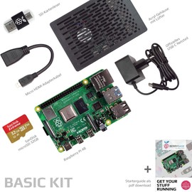 BerryBase Raspberry Pi 4B 8GB Basic Kit - Ultimate Mini PC with Dual Micro HDMI, USB-C Power Supply, 32GB Micro SD Card & Robust Acrylic Case with Fan