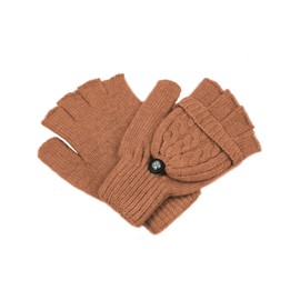 Dahlia Women's Gloves & Mittens - Wool Flip-Top Gloves, Cable Knit, Brown