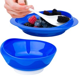 DURASIKO Non-Skid Suction Base Plates & Bowls Set, Adaptive Spill Proof Scoop Dinnerware for Elderly, Disabled, Parkinson’s, Dementia – Self-Feeding Aid，Blue (Bowl+Plate)
