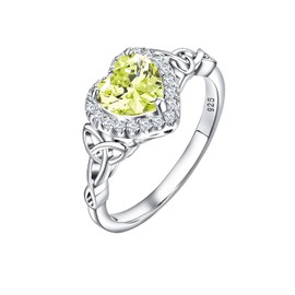 DAYBYDAY Heart Rings for Women 925 Sterling Silver Peridot Ring August Birthstone Ring Irish Celtic Rings Size 6