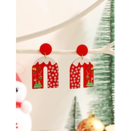 Red Christmas Earrings Acrylic Snowflake Christmas Tree Gift Bell Dangle Drop Earring for Women Christmas Jewelry Gifts