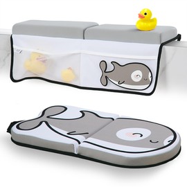 Small Steps Bath Kneeler and Elbow Rest Pad Set – Ergonomic Baby Bath Kneeling Pad with Memory Foam and Non-Slip Design – Orca-Themed Comfort with Handy Pockets for Bathing Babies and Kids