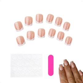 Auriselle Press on Nails Kurz 24 Stück Französisch Falsche Kurz Quadratisch Nägel Künstliche Nägel Rosa Glitzer on Nägel, Perfekt für Maniküre zu Hause