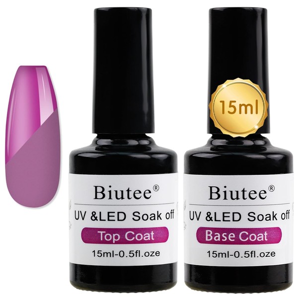 Biutee Base Coat, Topcoat, 0.5 fl oz (15 ml), Set of 2, UV LED Compatible
