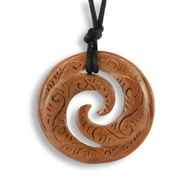 Island Piercings Handmade Koru Maori Design Wooden Pendant with Ribbon PB325, Wood, No Gemstone