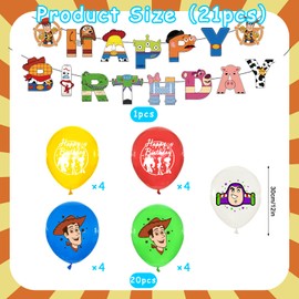 21PCS Toy Inspired Story Birthday Decorations, Toy Theme Story Latex Balloons Party Decorations Set with Happy Birthday Banner Cartoon Party Supplies for Kids Boys Girls